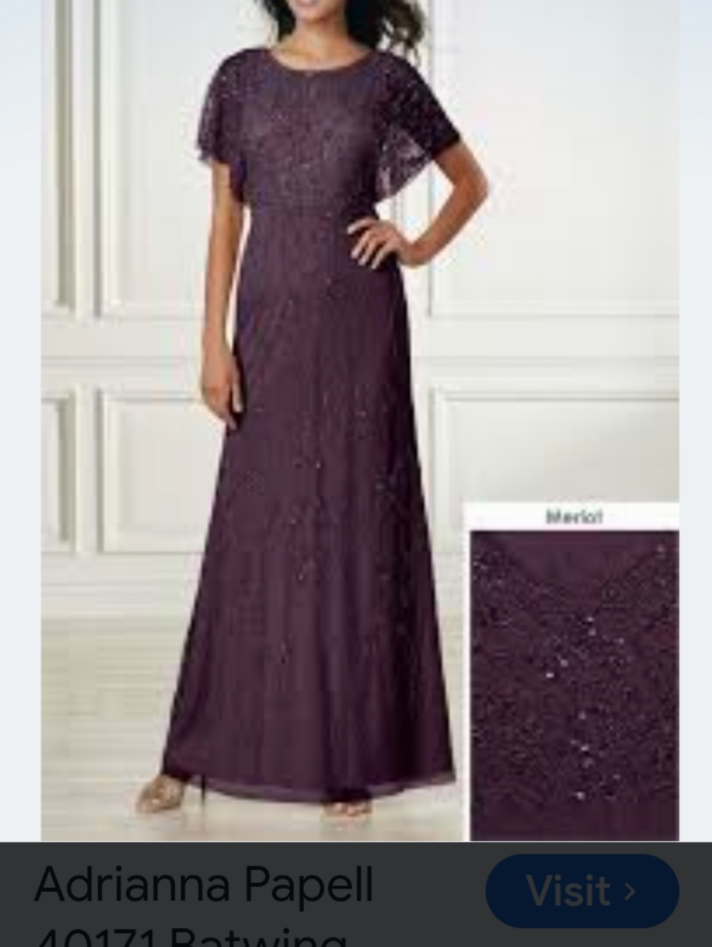 Adrianna Papell Merlot Beaded Batwing Maxi Dress